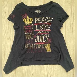 Juicy Couture “Peace Love and Juicy” T Shirt Blouse Size 8 ~Super Cute & Soft